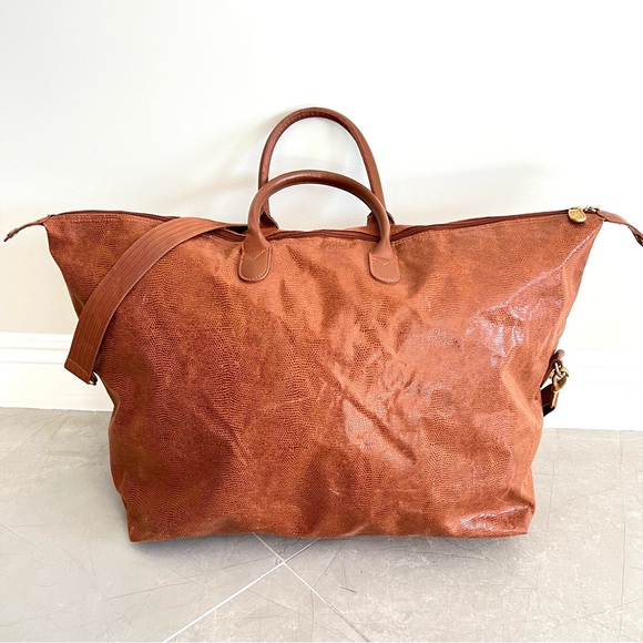 Diane Von Furstenberg Tan Faux Leather Oversize Travel Weekender Shoulder Bag - Picture 8 of 13